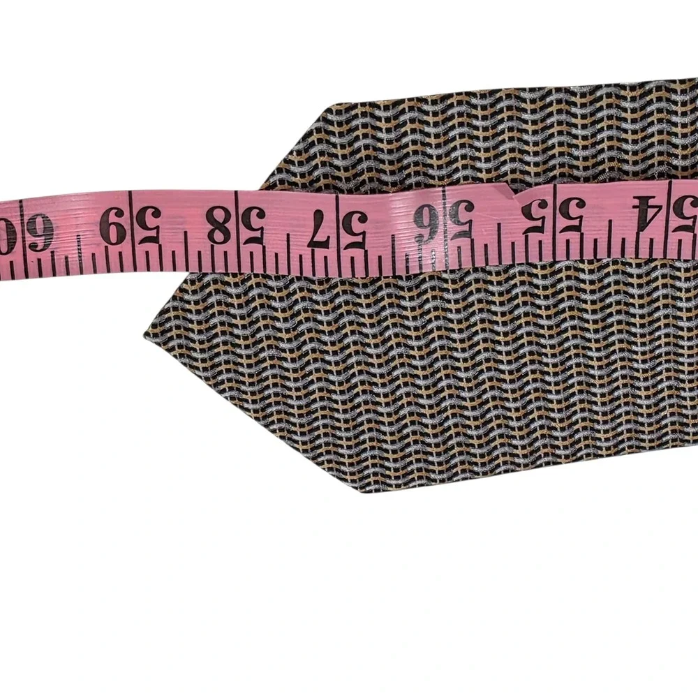 Dino Bassi Mens Necktie Black Gray Tan Silk Woven Swirls Classic Business‎ Suit